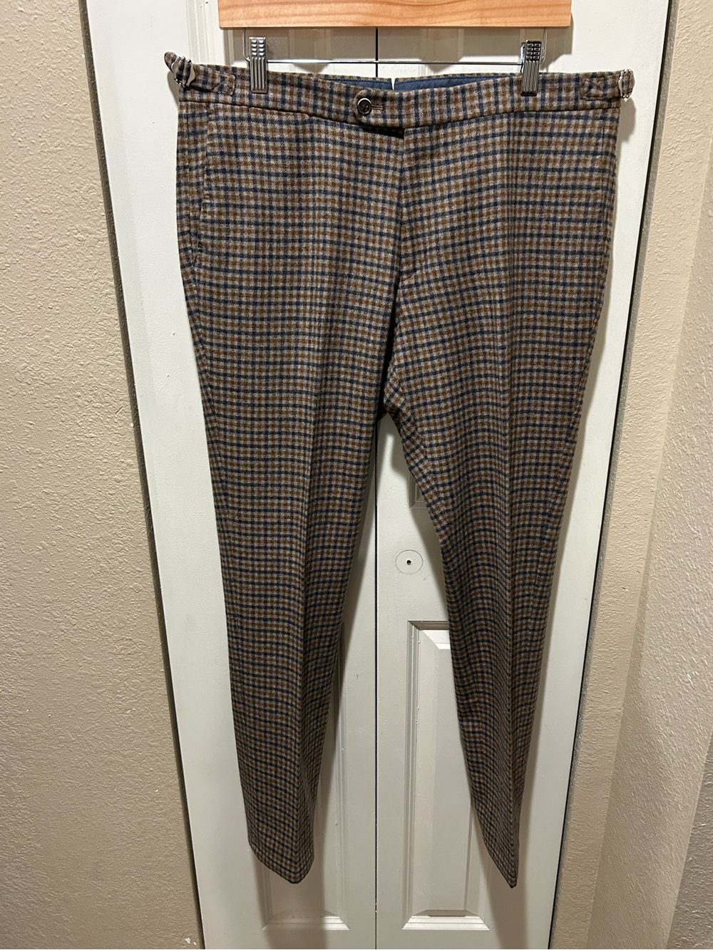 SuitSupply 100% Wool Flanel Plaid Print Italian Fabric Pants , size 36